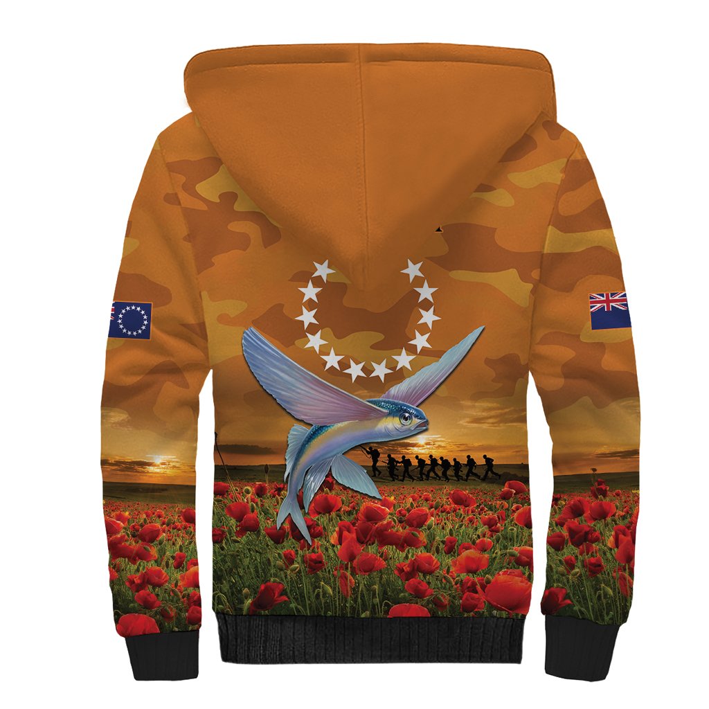 Cook Islands ANZAC Day Personalised Sherpa Hoodie with Poppy Field LT9 - Polynesian Pride