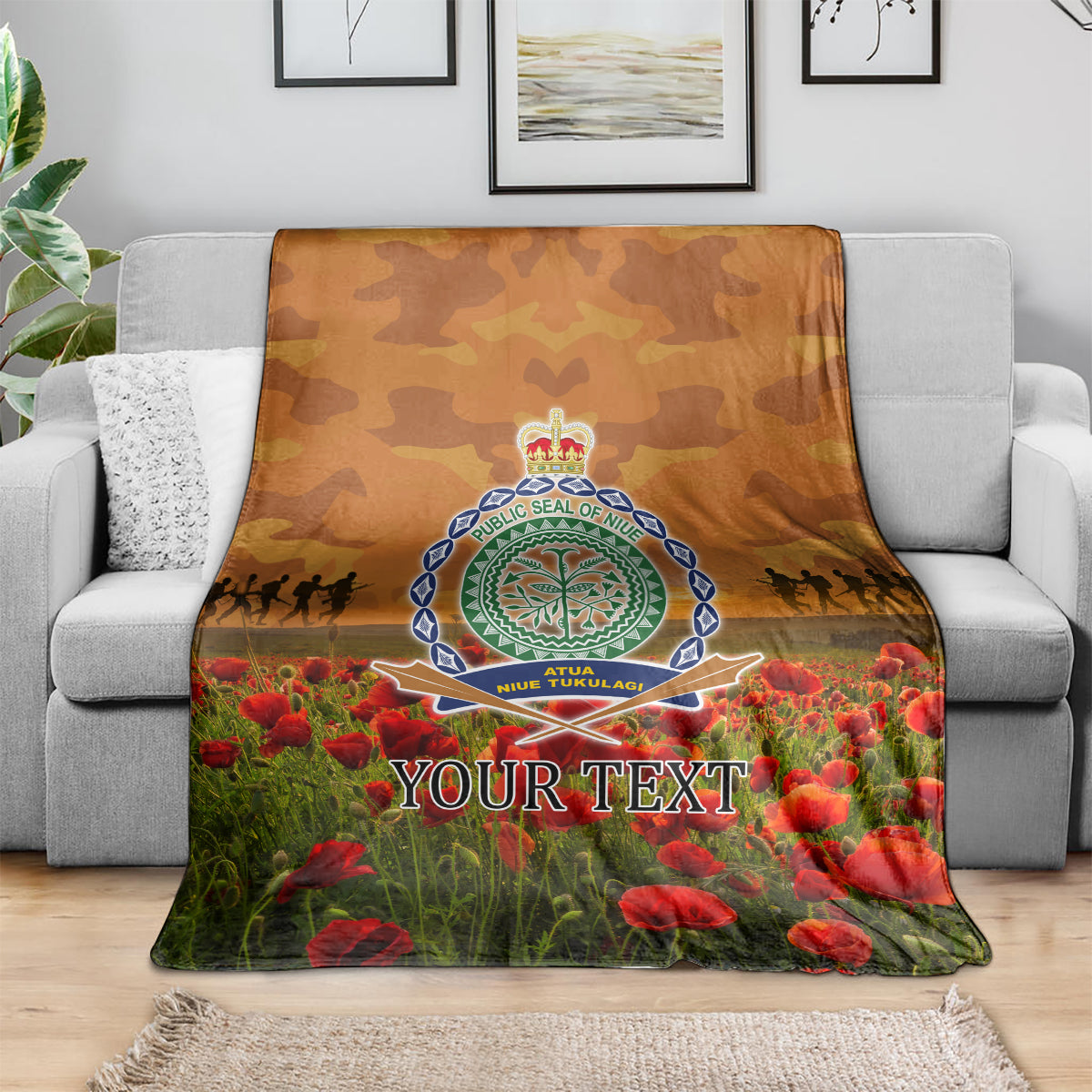 Niue ANZAC Day Personalised Blanket with Poppy Field LT9 - Polynesian Pride