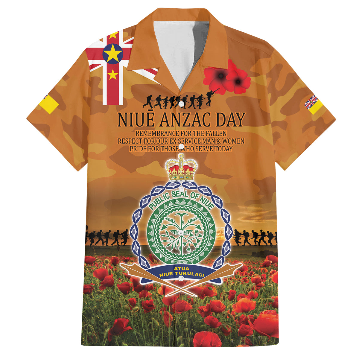 Niue ANZAC Day Personalised Family Matching Long Sleeve Bodycon Dress and Hawaiian Shirt with Poppy Field LT9 Dad's Shirt - Short Sleeve Art - Polynesian Pride