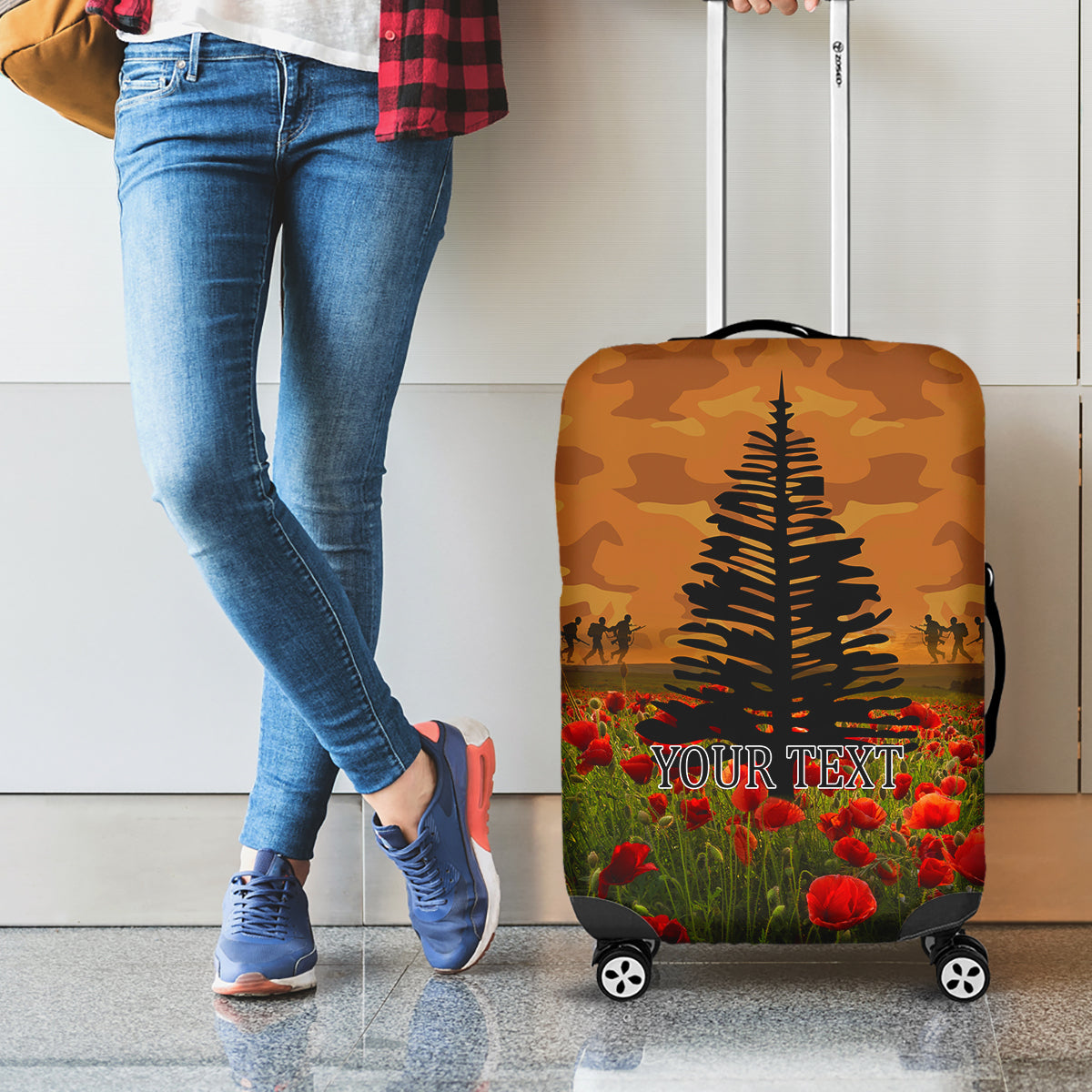 Norfolk Island ANZAC Day Personalised Luggage Cover with Poppy Field LT9 - Polynesian Pride