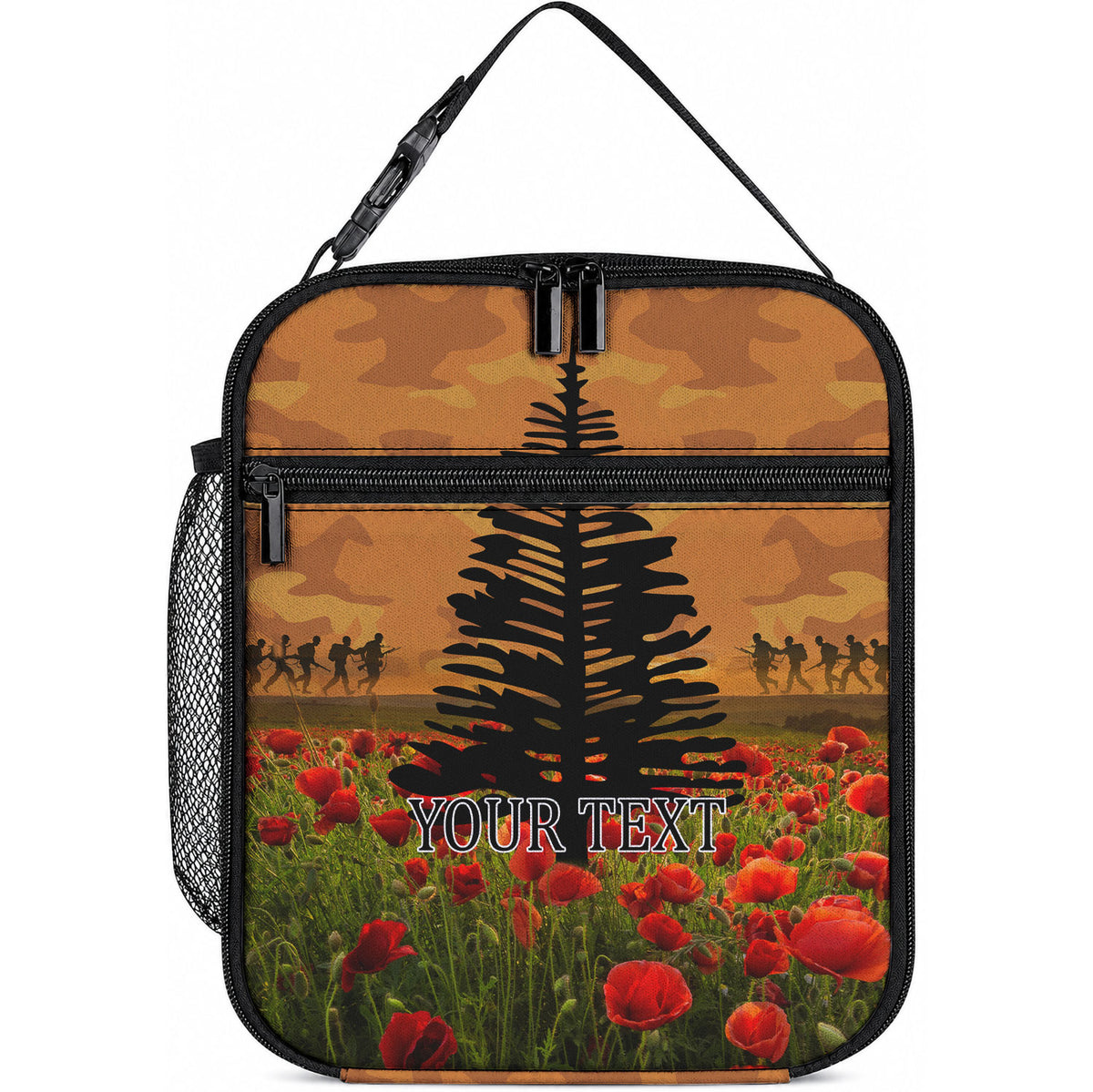 Norfolk Island ANZAC Day Personalised Lunch Bag with Poppy Field LT9 10.2 × 8.3 × 4.3 inch Art - Polynesian Pride