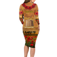 Tokelau ANZAC Day Personalised Long Sleeve Bodycon Dress with Poppy Field LT9 - Polynesian Pride