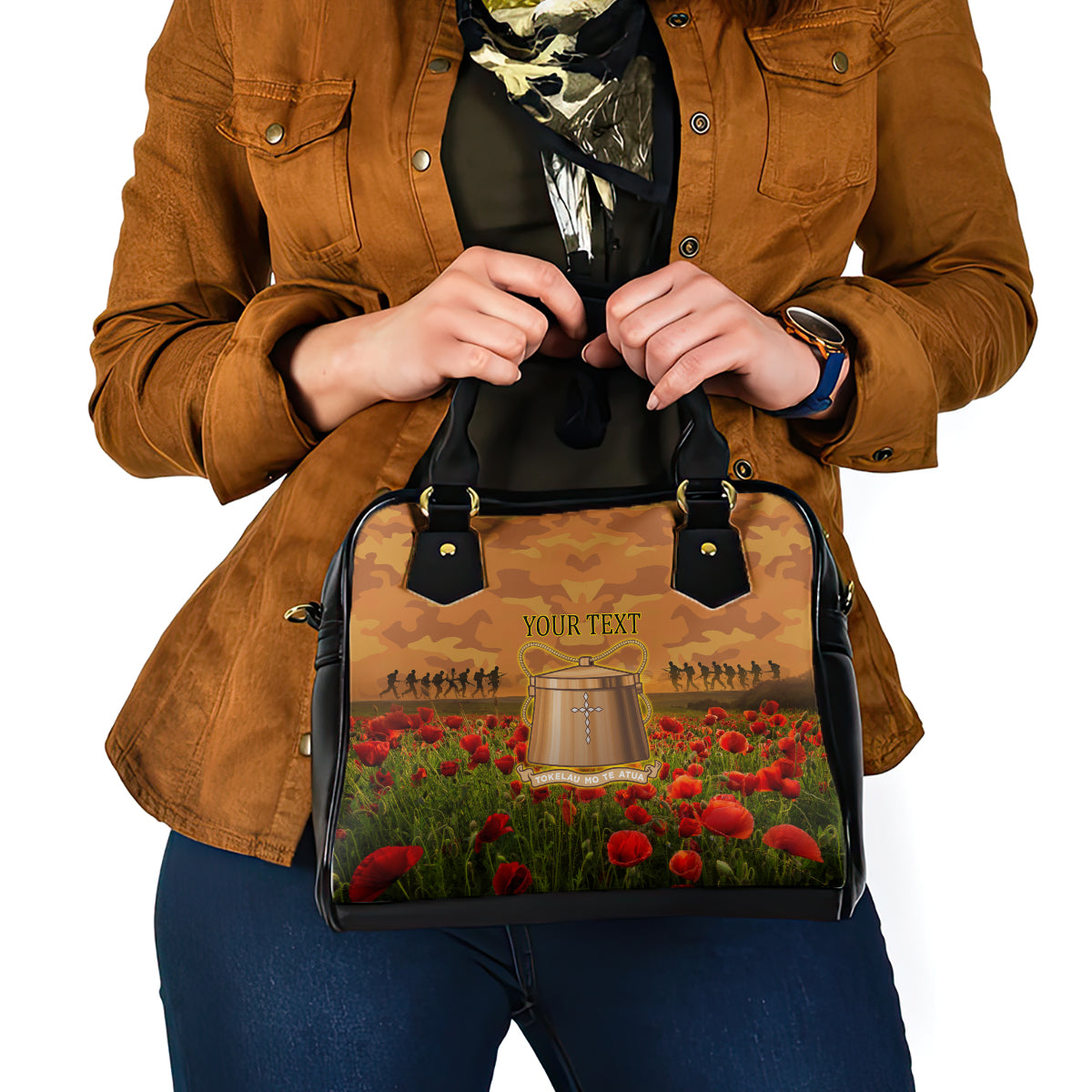 Tokelau ANZAC Day Personalised Shoulder Handbag with Poppy Field LT9 - Polynesian Pride