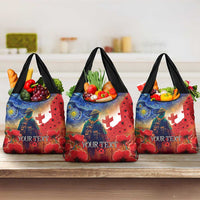 Tonga ANZAC Day Personalised Grocery Bag Soldier Te Tau Manatui Kinautolu with Poppy Field LT9 3-pack One Size Art - Polynesian Pride