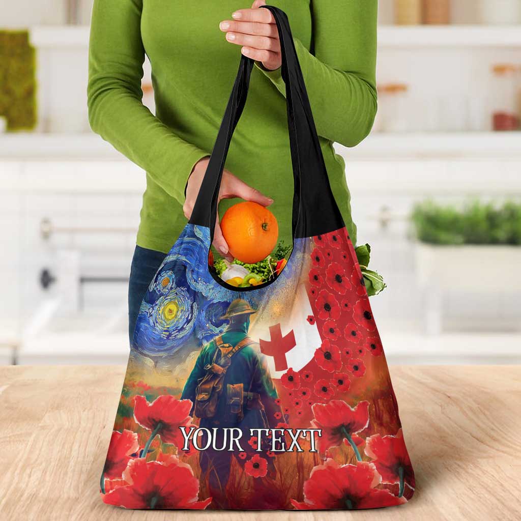 Tonga ANZAC Day Personalised Grocery Bag Soldier Te Tau Manatui Kinautolu with Poppy Field LT9 - Polynesian Pride