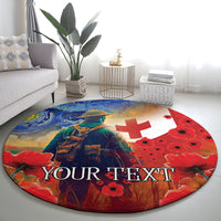 Tonga ANZAC Day Personalised Round Carpet Soldier Te Tau Manatui Kinautolu with Poppy Field LT9 - Polynesian Pride
