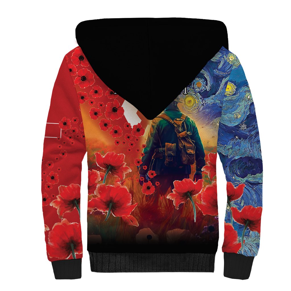 Tonga ANZAC Day Personalised Sherpa Hoodie Soldier Te Tau Manatui Kinautolu with Poppy Field LT9 - Polynesian Pride