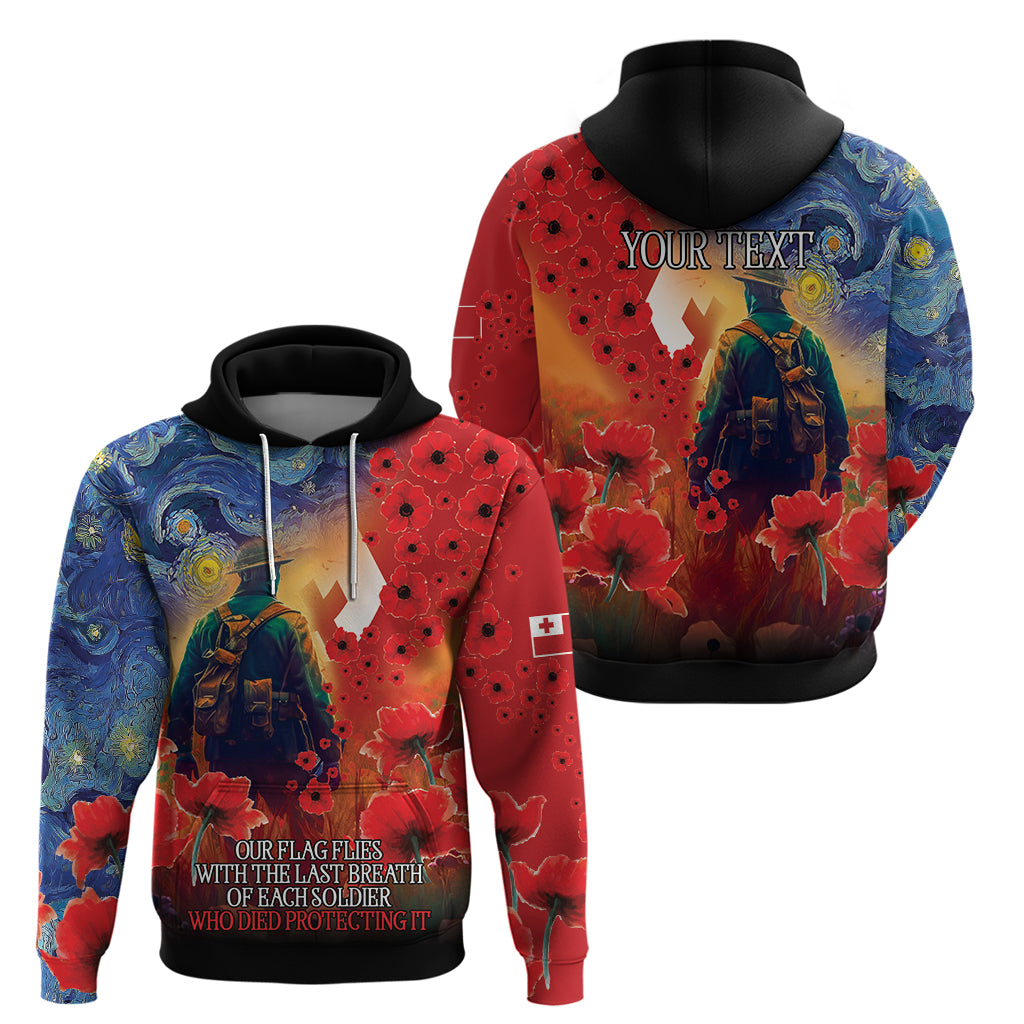 Tonga ANZAC Day Personalised Zip Hoodie Soldier Te Tau Manatui Kinautolu with Poppy Field LT9 - Polynesian Pride