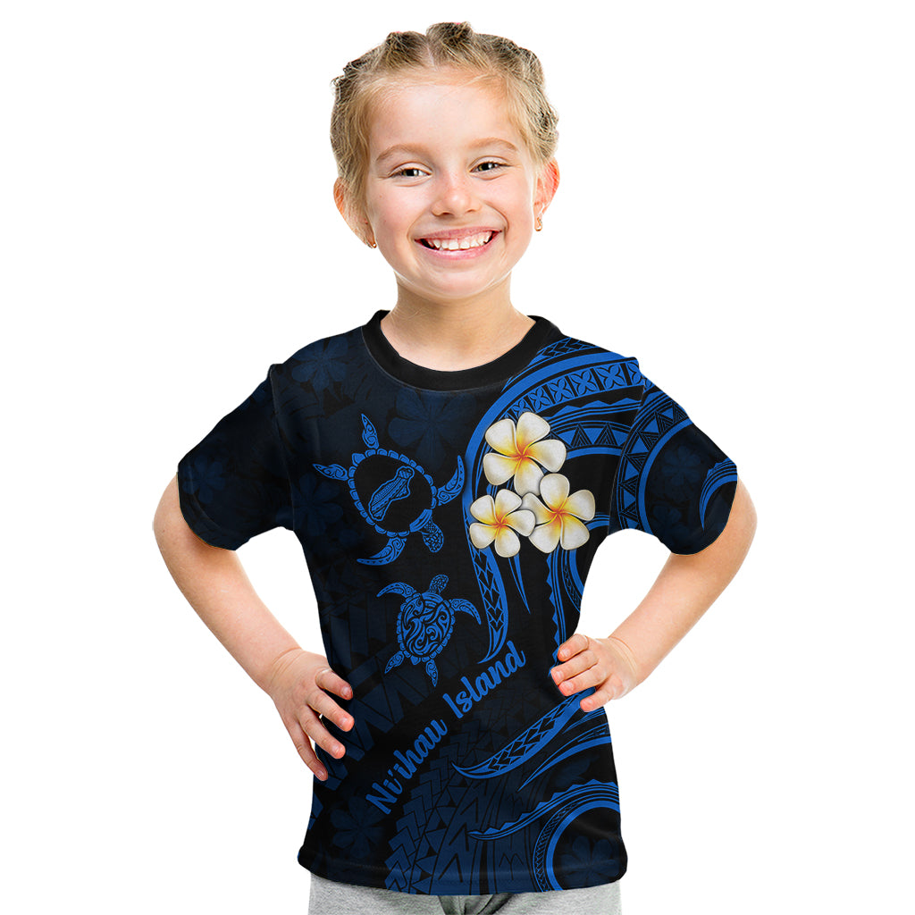 Hawaii Kid T Shirt Niihau Islands Polynesian Sunset Plumeria Blue Vibe LT9 Blue - Polynesian Pride