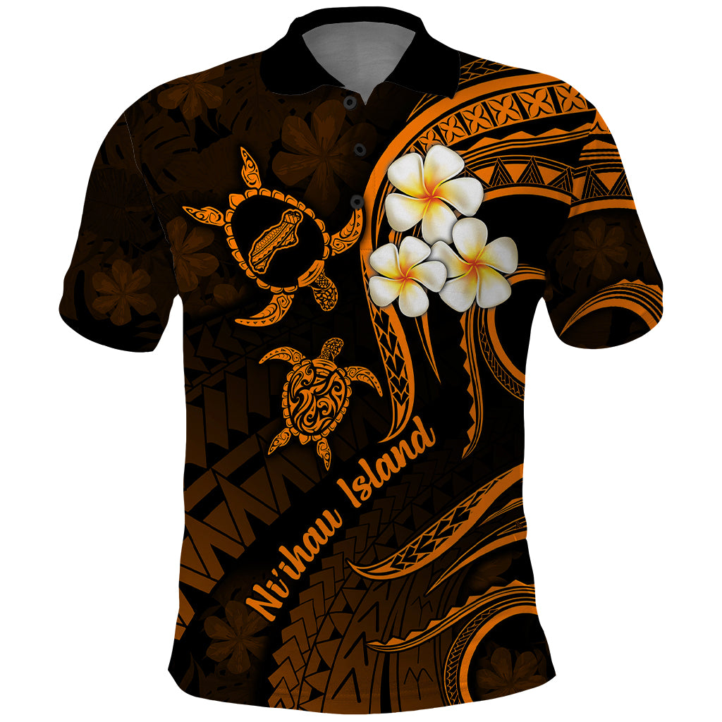 Hawaii Polo Shirt Niihau Islands Polynesian Sunset Plumeria Gold Vibe LT9 Gold - Polynesian Pride