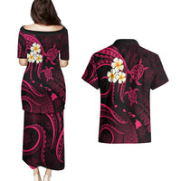 Hawaii Couples Puletasi Dress and Hawaiian Shirt Niihau Islands Polynesian Sunset Plumeria Pink Vibe LT9 - Polynesian Pride