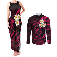 Hawaii Couples Matching Tank Maxi Dress and Long Sleeve Button Shirts Niihau Islands Polynesian Sunset Plumeria Pink Vibe LT9 Pink - Polynesian Pride
