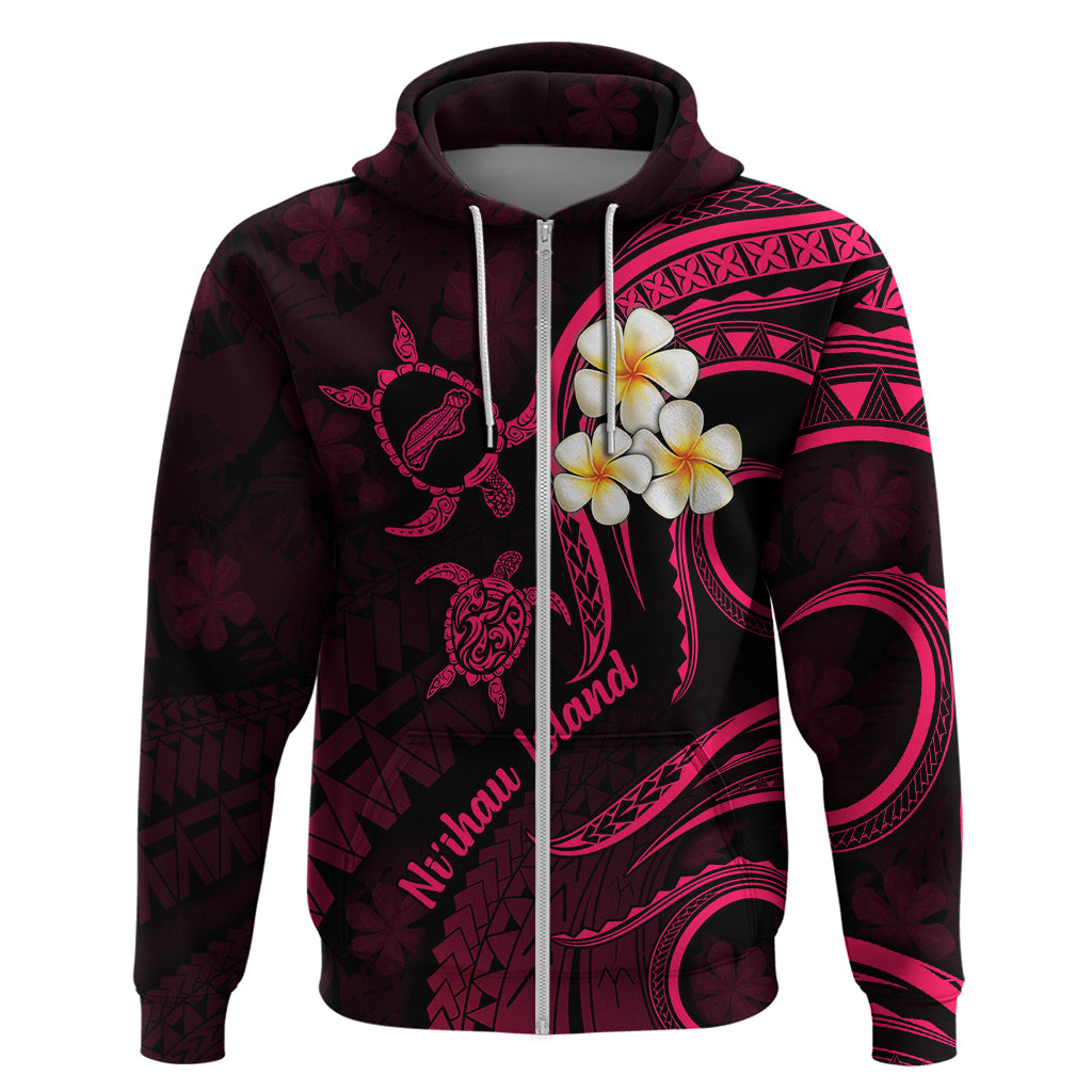 Hawaii Hoodie Niihau Islands Polynesian Sunset Plumeria Pink Vibe LT9 Zip Hoodie Pink - Polynesian Pride
