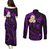 Polynesian Hawaii Couples Puletasi Dress and Long Sleeve Button Shirts Niihau Islands with Pacific Plumeria Purple Vibe LT9 - Polynesian Pride