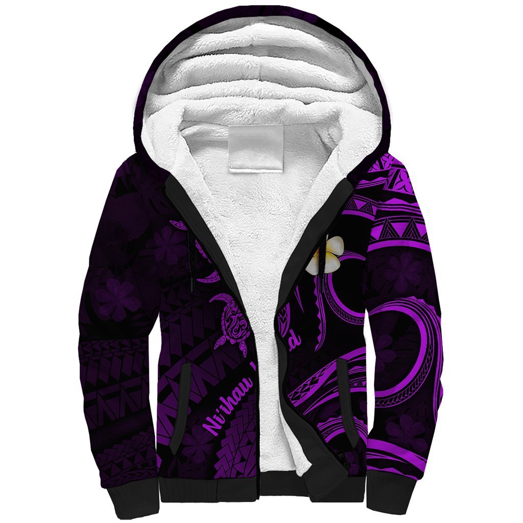 Polynesian Hawaii Sherpa Hoodie Niihau Islands with Pacific Plumeria Purple Vibe LT9 Unisex Purple - Polynesian Pride