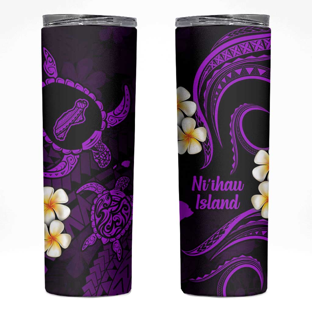 Hawaii Ni'ihau Islands Pacific Plumeria Skinny Tumbler Purple Polynesian Tattoo LT9 Purple - Polynesian Pride