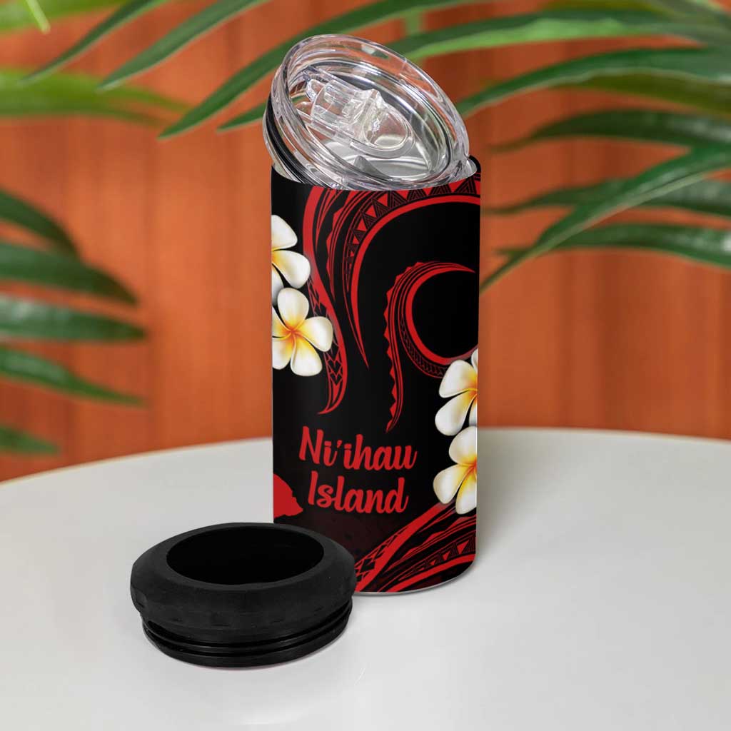 Hawaii Ni'ihau Islands Pacific Plumeria 4 in 1 Can Cooler Tumbler Red Polynesian Tattoo LT9 - Polynesian Pride