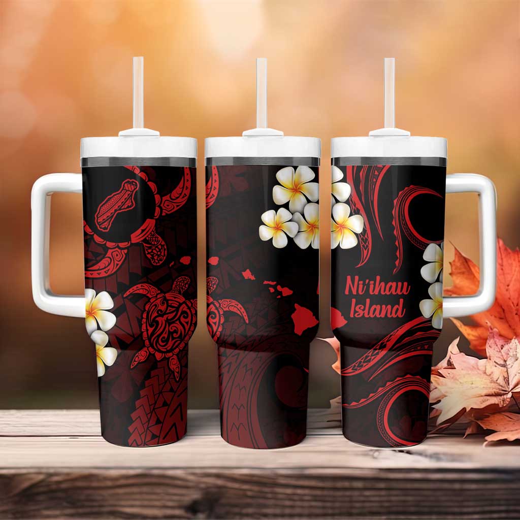 Hawaii Ni'ihau Islands Pacific Plumeria Tumbler With Handle Red Polynesian Tattoo