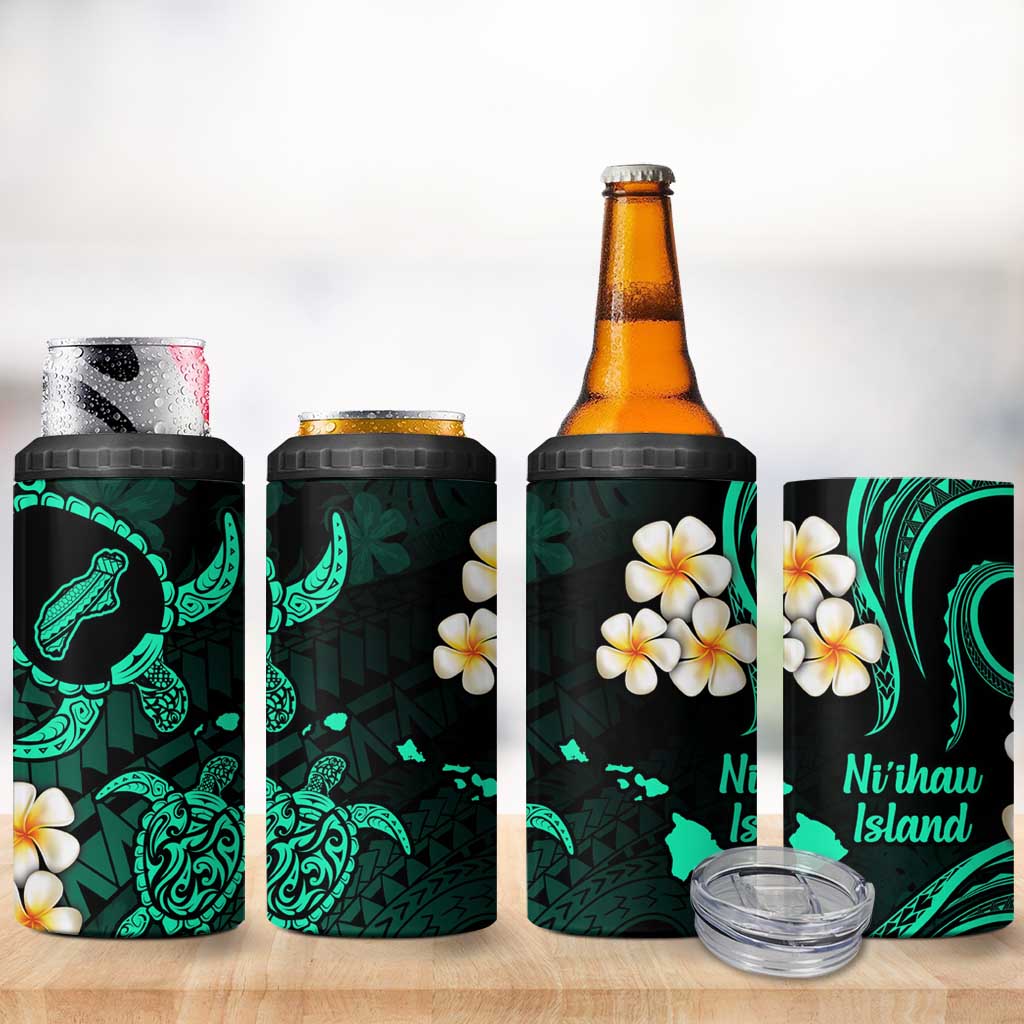 Hawaii Ni'ihau Islands Pacific Plumeria 4 in 1 Can Cooler Tumbler Turquoise Polynesian Tattoo LT9 - Polynesian Pride