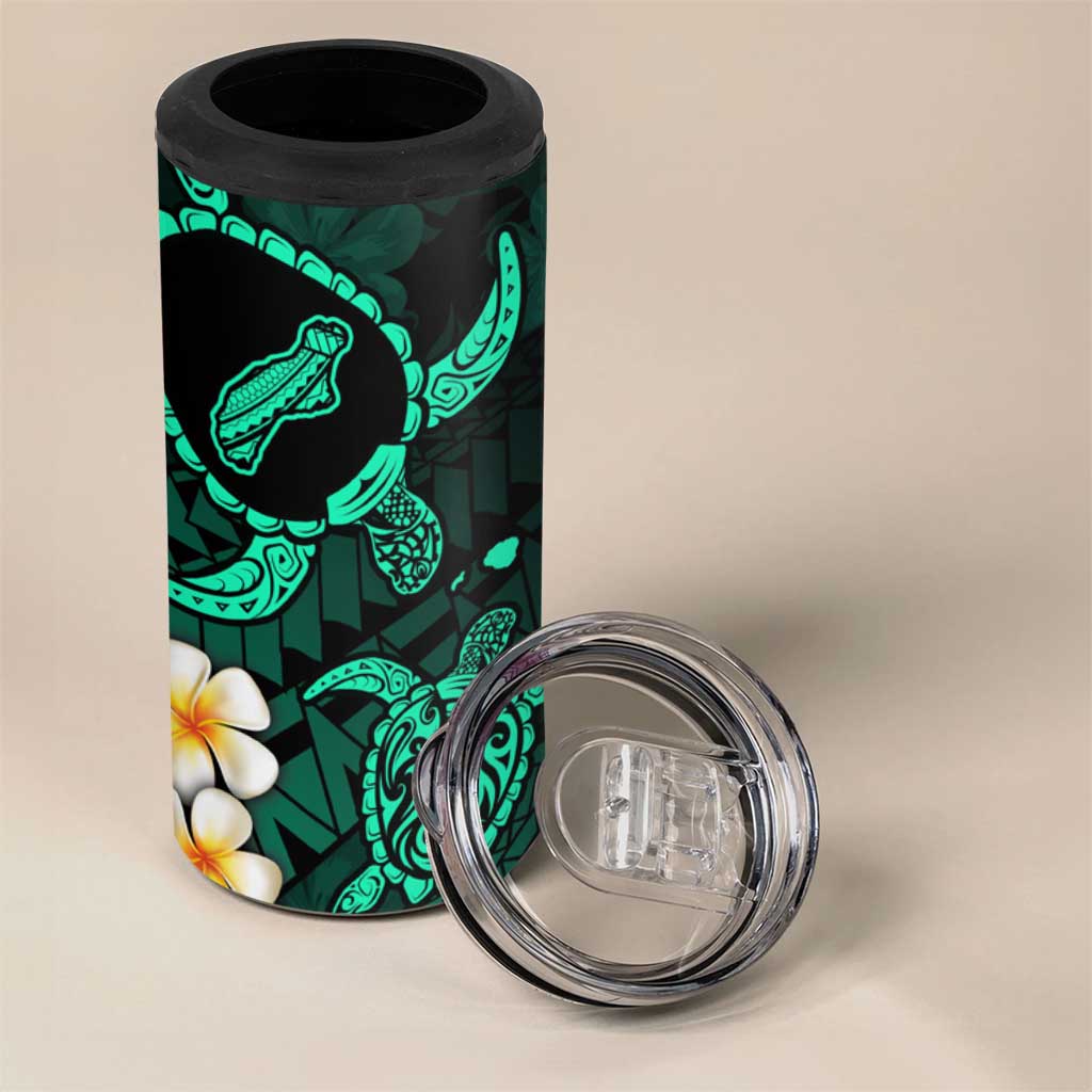 Hawaii Ni'ihau Islands Pacific Plumeria 4 in 1 Can Cooler Tumbler Turquoise Polynesian Tattoo LT9 - Polynesian Pride