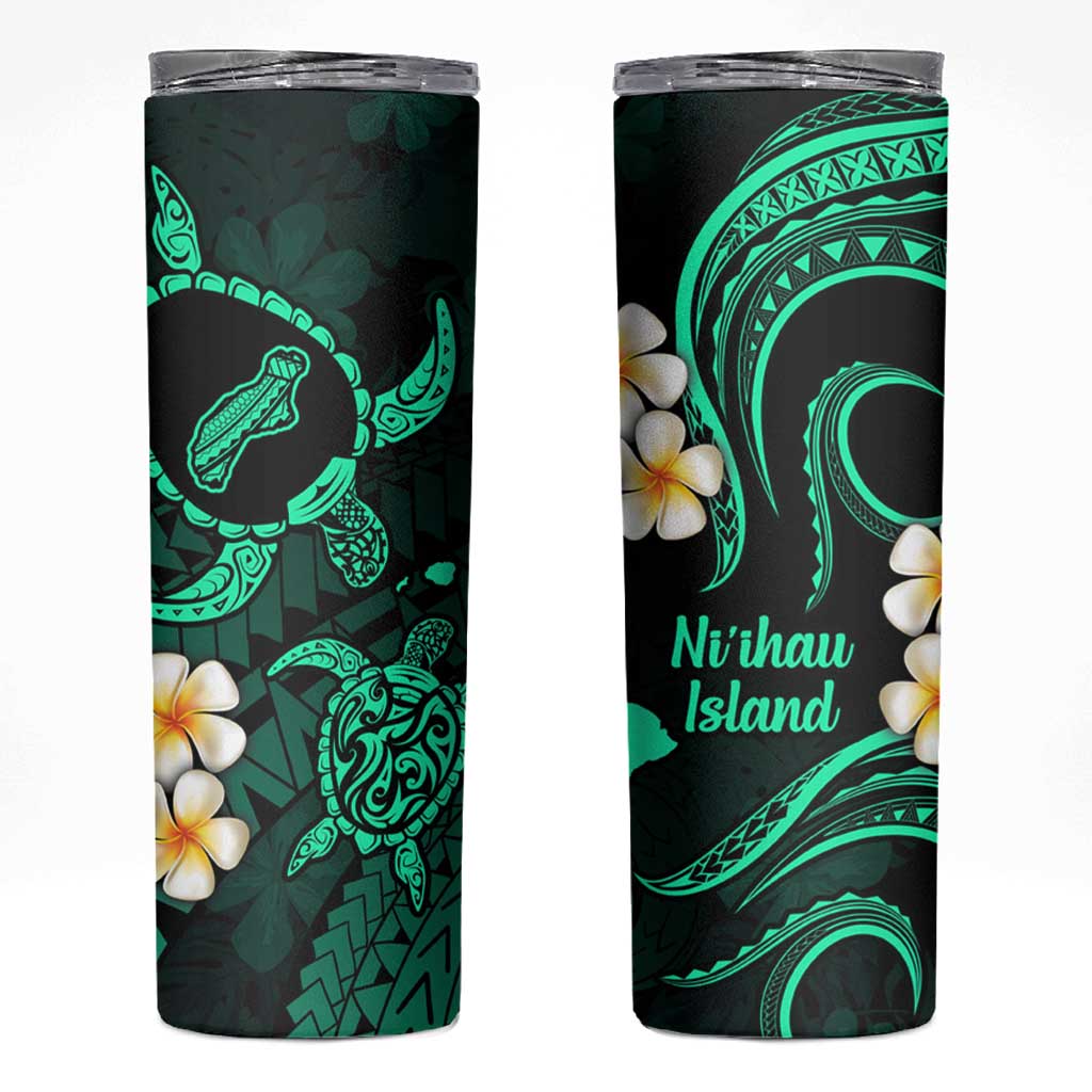 Hawaii Ni'ihau Islands Pacific Plumeria Skinny Tumbler Turquoise Polynesian Tattoo LT9 Turquoise - Polynesian Pride