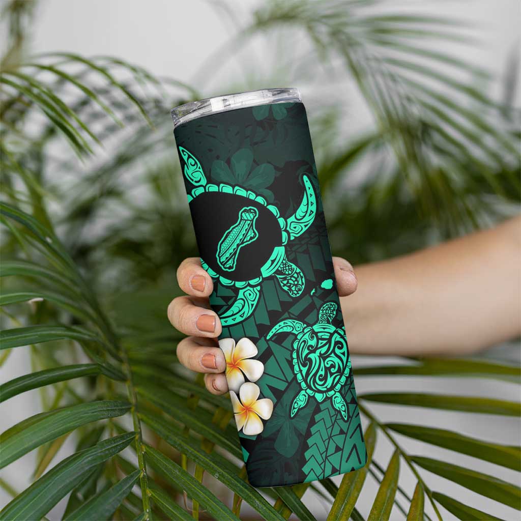 Hawaii Ni'ihau Islands Pacific Plumeria Skinny Tumbler Turquoise Polynesian Tattoo LT9 - Polynesian Pride