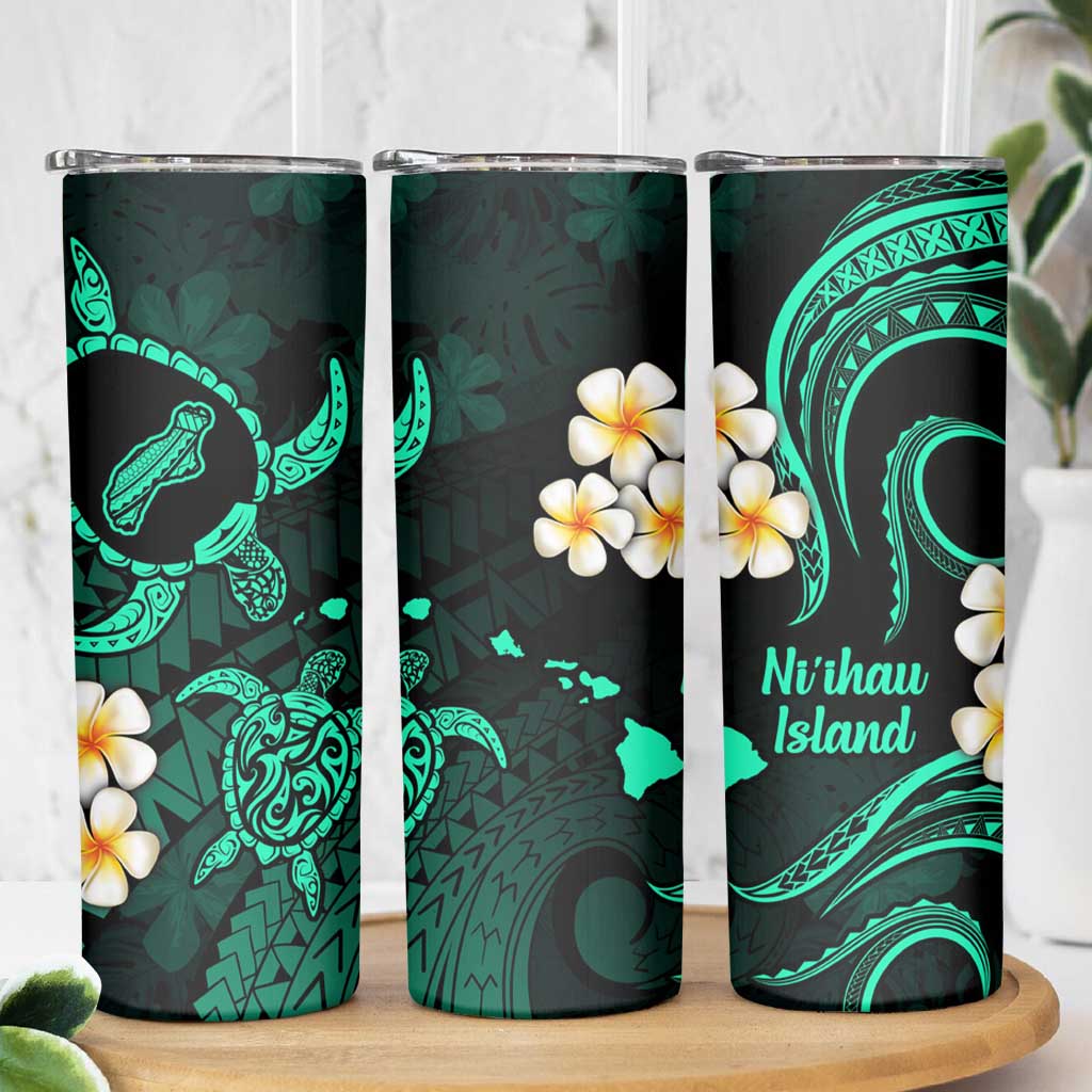 Hawaii Ni'ihau Islands Pacific Plumeria Skinny Tumbler Turquoise Polynesian Tattoo LT9 - Polynesian Pride