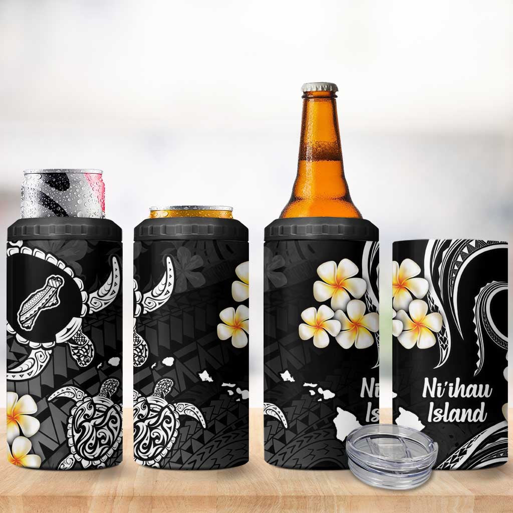 Hawaii Ni'ihau Islands Pacific Plumeria 4 in 1 Can Cooler Tumbler White Polynesian Tattoo LT9 - Polynesian Pride