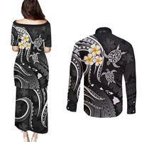 Polynesian Hawaii Couples Puletasi Dress and Long Sleeve Button Shirts Niihau Islands with Pacific Plumeria White Vibe LT9 - Polynesian Pride