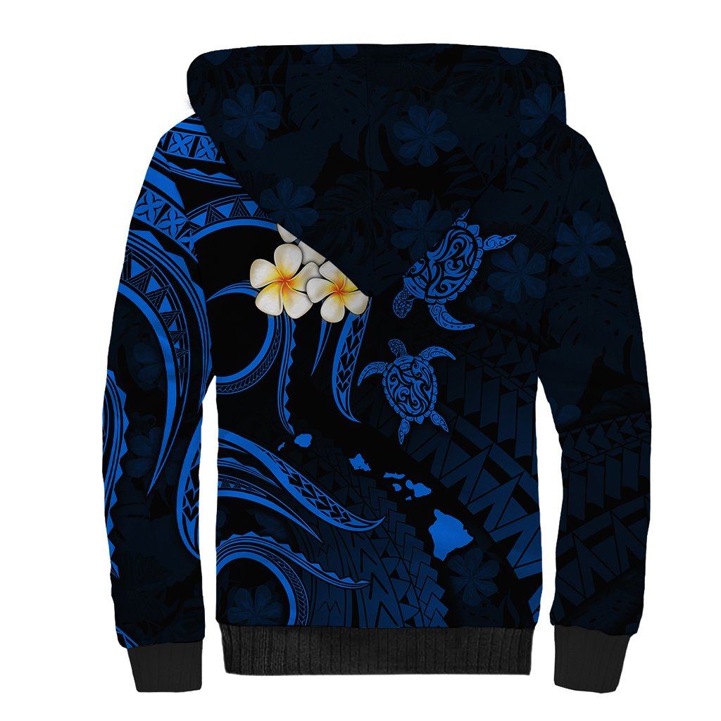 Hawaii Sherpa Hoodie Molokai Islands Polynesian Sunset Plumeria Blue Vibe LT9 - Polynesian Pride