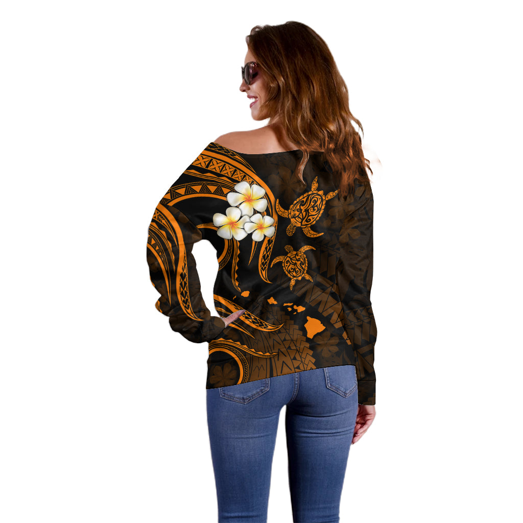 Hawaii Off Shoulder Sweater Molokai Islands Polynesian Sunset Plumeria Gold Vibe LT9 - Polynesian Pride