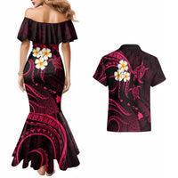 Hawaii Couples Mermaid Dress And Hawaiian Shirt Molokai Islands Polynesian Sunset Plumeria Pink Vibe LT9 - Polynesian Pride