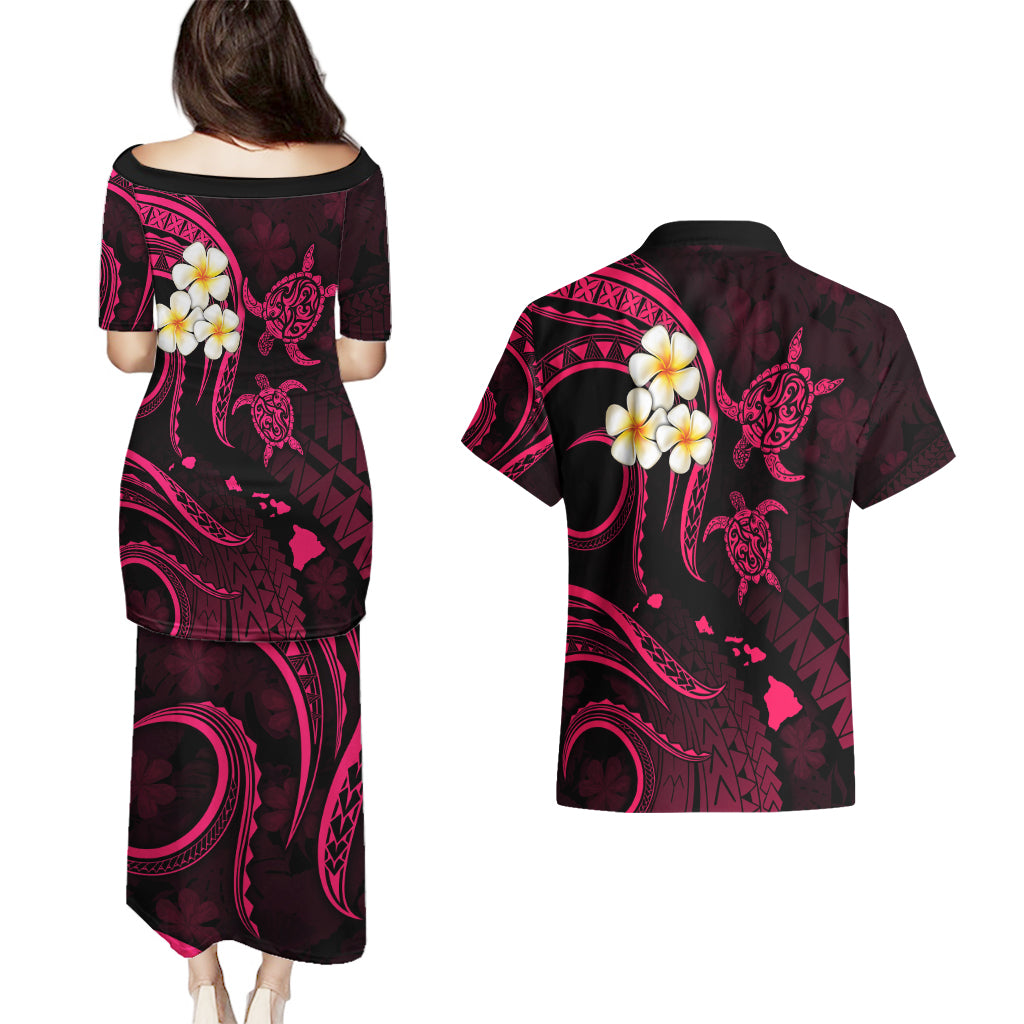 Hawaii Couples Puletasi Dress and Hawaiian Shirt Molokai Islands Polynesian Sunset Plumeria Pink Vibe LT9 - Polynesian Pride