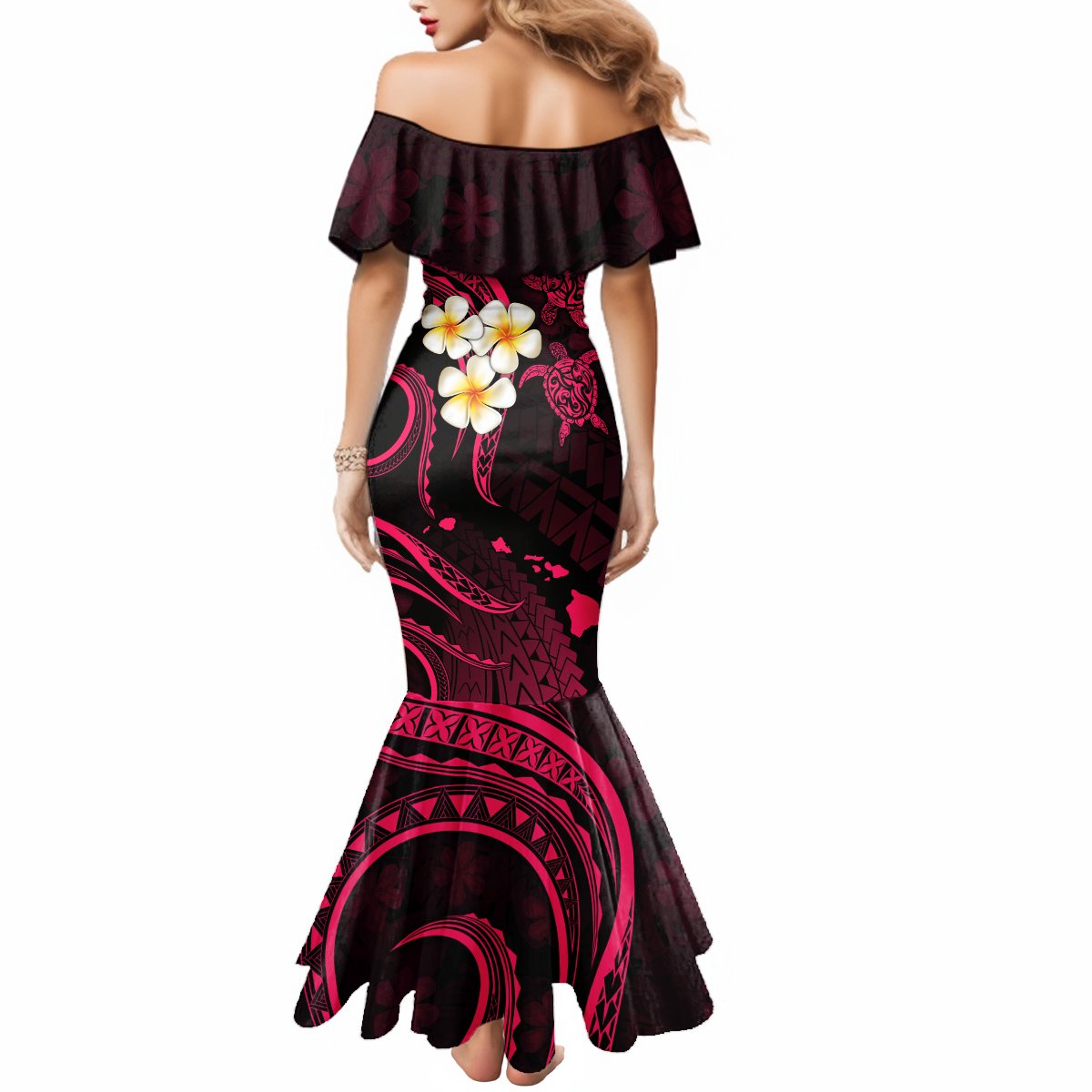 Hawaii Mermaid Dress Molokai Islands Polynesian Sunset Plumeria Pink Vibe LT9 - Polynesian Pride