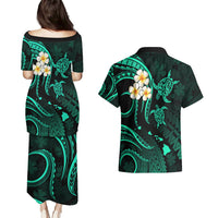 Polynesian Hawaii Couples Puletasi Dress and Hawaiian Shirt Molokai Islands with Pacific Plumeria Turquoise Vibe LT9 - Polynesian Pride
