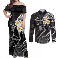 Polynesian Hawaii Couples Off Shoulder Maxi Dress and Long Sleeve Button Shirts Molokai Islands with Pacific Plumeria White Vibe LT9 White - Polynesian Pride