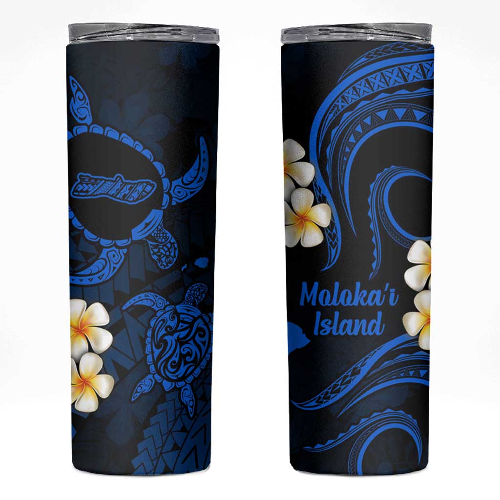 Hawaii Molokai Islands Pacific Plumeria Skinny Tumbler Blue Polynesian Tattoo LT9 Blue - Polynesian Pride