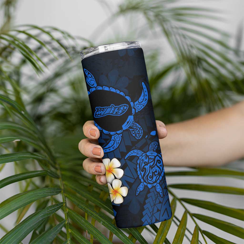 Hawaii Molokai Islands Pacific Plumeria Skinny Tumbler Blue Polynesian Tattoo LT9 - Polynesian Pride