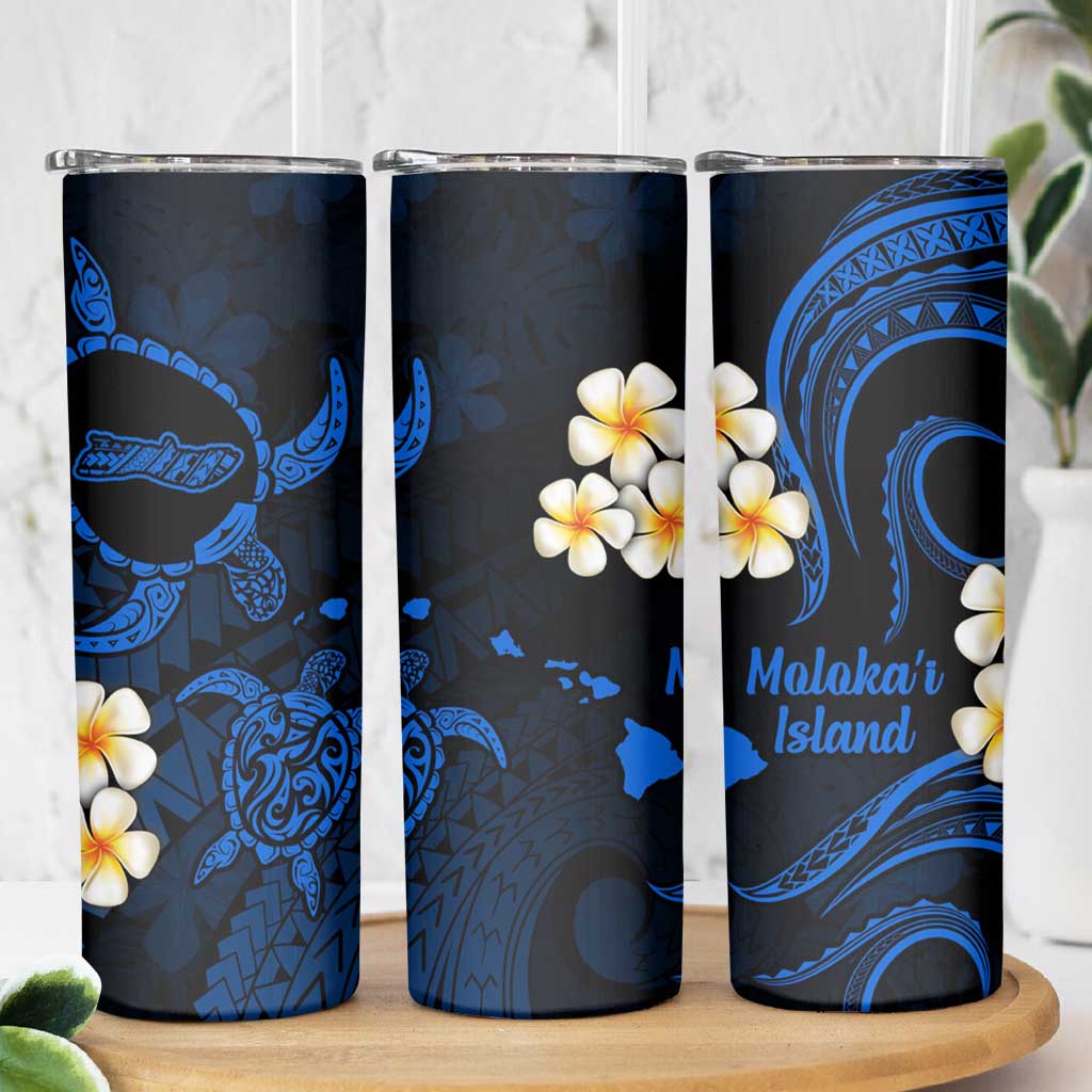Hawaii Molokai Islands Pacific Plumeria Skinny Tumbler Blue Polynesian Tattoo LT9 - Polynesian Pride