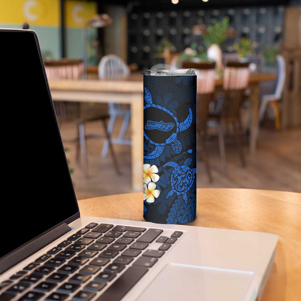 Hawaii Molokai Islands Pacific Plumeria Skinny Tumbler Blue Polynesian Tattoo LT9 - Polynesian Pride