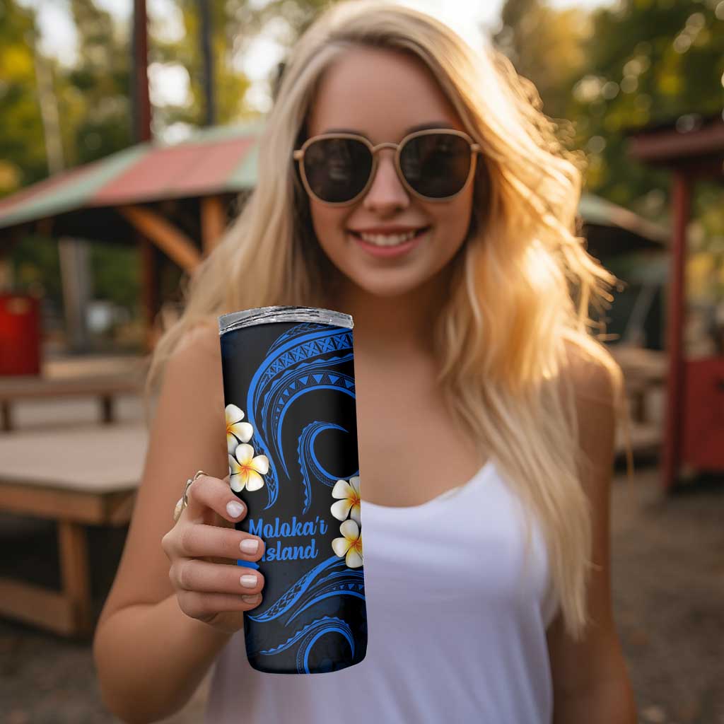 Hawaii Molokai Islands Pacific Plumeria Skinny Tumbler Blue Polynesian Tattoo LT9 - Polynesian Pride