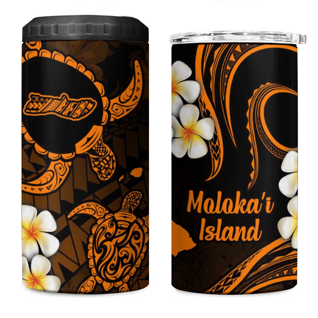 Hawaii Molokai Islands Pacific Plumeria 4 in 1 Can Cooler Tumbler Gold Polynesian Tattoo LT9 One Size: 16 oz Gold - Polynesian Pride
