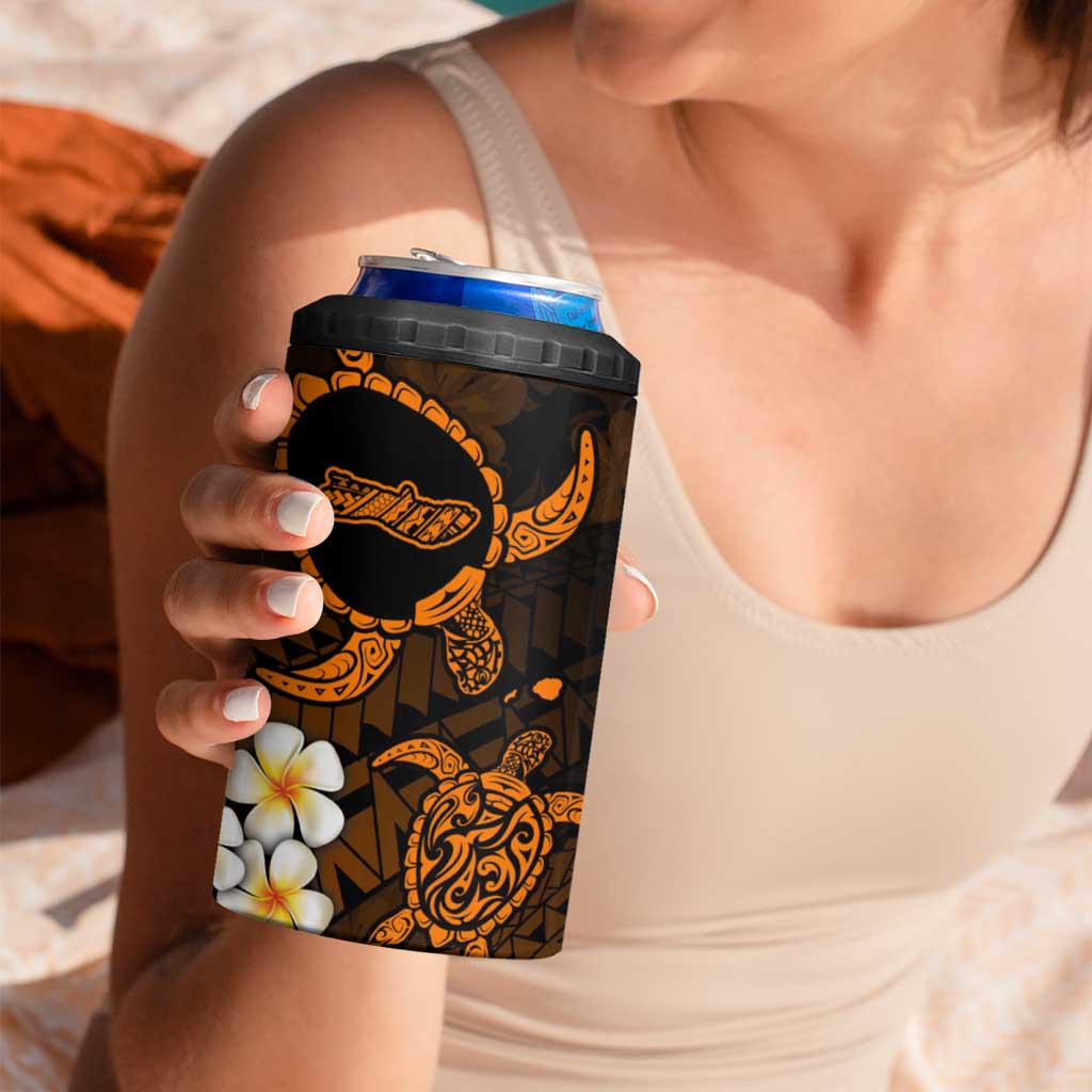 Hawaii Molokai Islands Pacific Plumeria 4 in 1 Can Cooler Tumbler Gold Polynesian Tattoo LT9 - Polynesian Pride