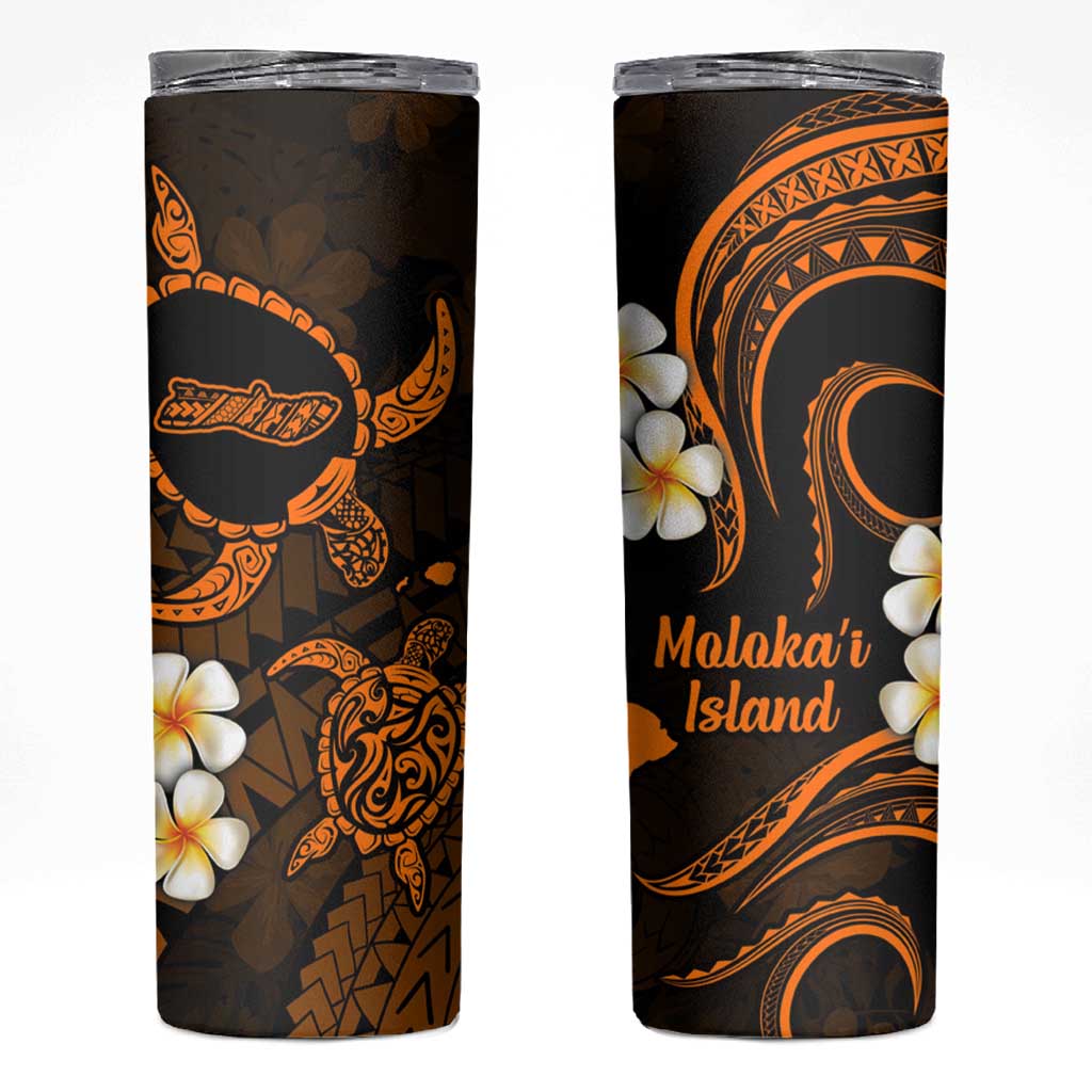Hawaii Molokai Islands Pacific Plumeria Skinny Tumbler Gold Polynesian Tattoo LT9 Gold - Polynesian Pride