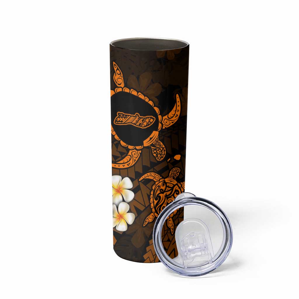 Hawaii Molokai Islands Pacific Plumeria Skinny Tumbler Gold Polynesian Tattoo LT9 - Polynesian Pride