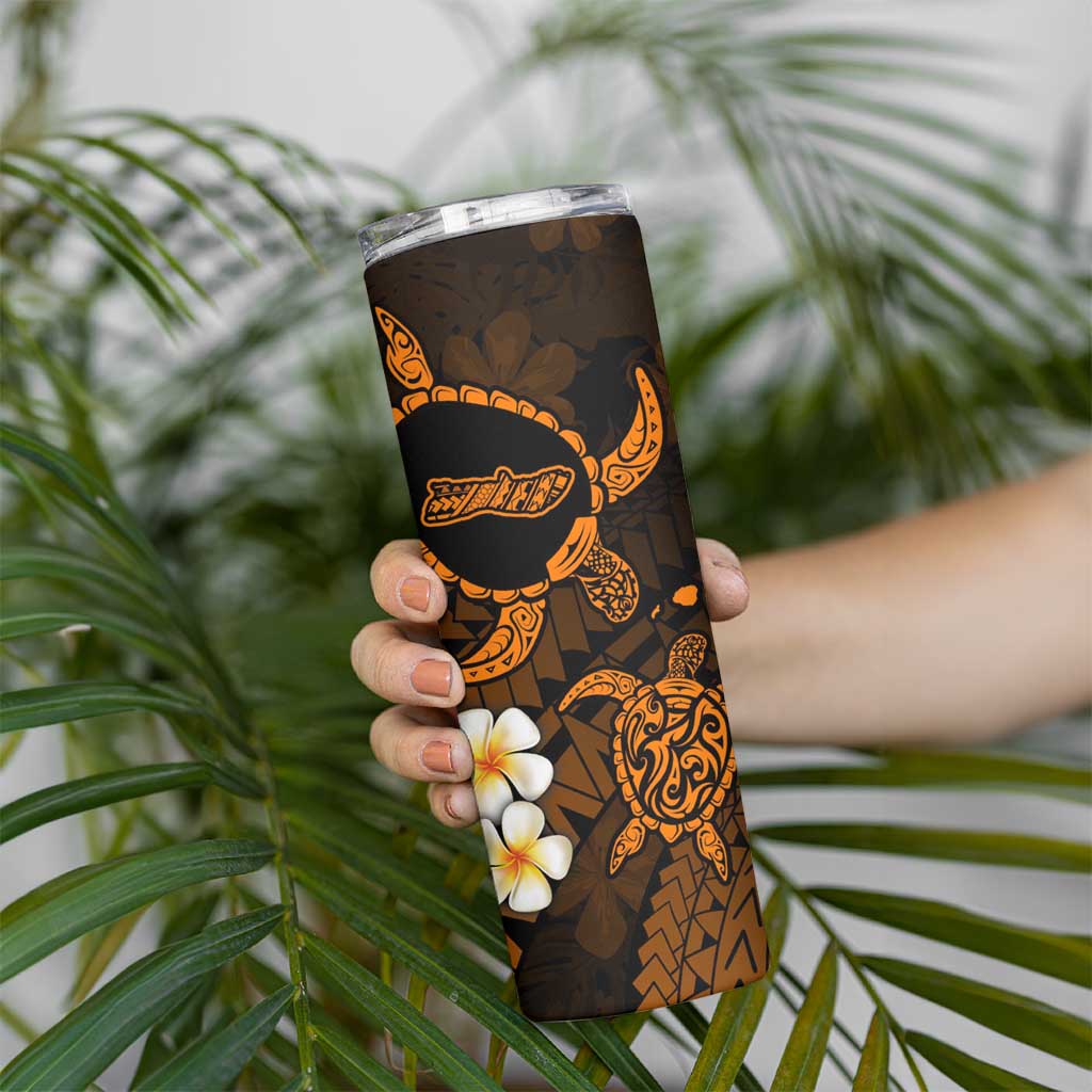 Hawaii Molokai Islands Pacific Plumeria Skinny Tumbler Gold Polynesian Tattoo LT9 - Polynesian Pride