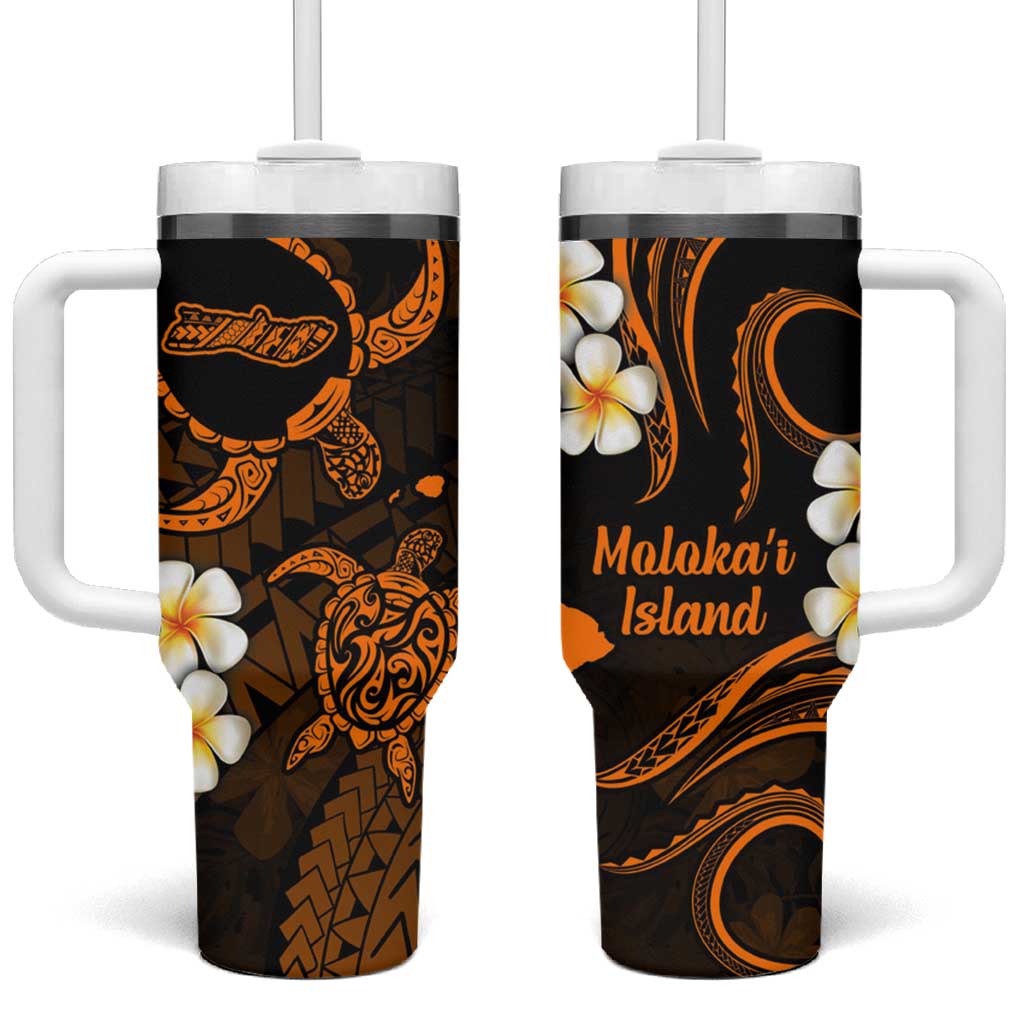 Hawaii Molokai Islands Pacific Plumeria Tumbler With Handle Gold Polynesian Tattoo LT9 One Size: 40 oz Gold - Polynesian Pride