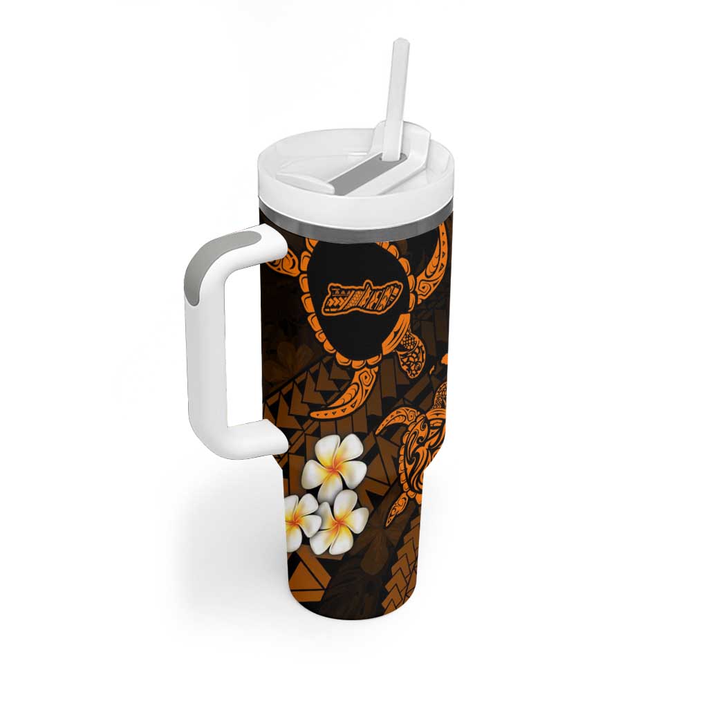 Hawaii Molokai Islands Pacific Plumeria Tumbler With Handle Gold Polynesian Tattoo LT9 - Polynesian Pride