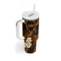 Hawaii Molokai Islands Pacific Plumeria Tumbler With Handle Gold Polynesian Tattoo LT9 - Polynesian Pride
