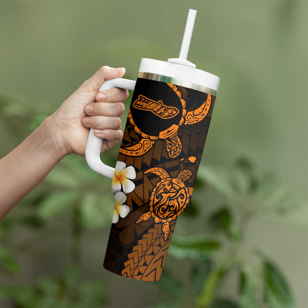 Hawaii Molokai Islands Pacific Plumeria Tumbler With Handle Gold Polynesian Tattoo LT9 - Polynesian Pride